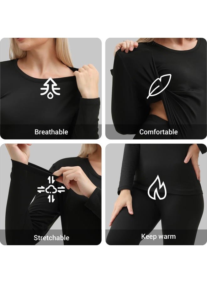 PISIQI Thermal Underwear Women Ultra-Soft Long Johns Set Base Layer Skiing Winter Warm Top & Bottom Black - Image 4